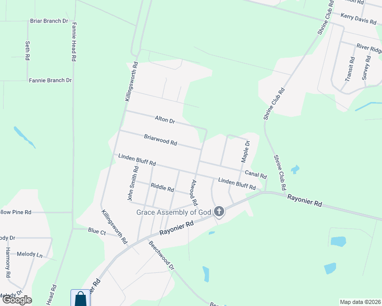 map of restaurants, bars, coffee shops, grocery stores, and more near 2-414 Briarwood Rd in Jesup