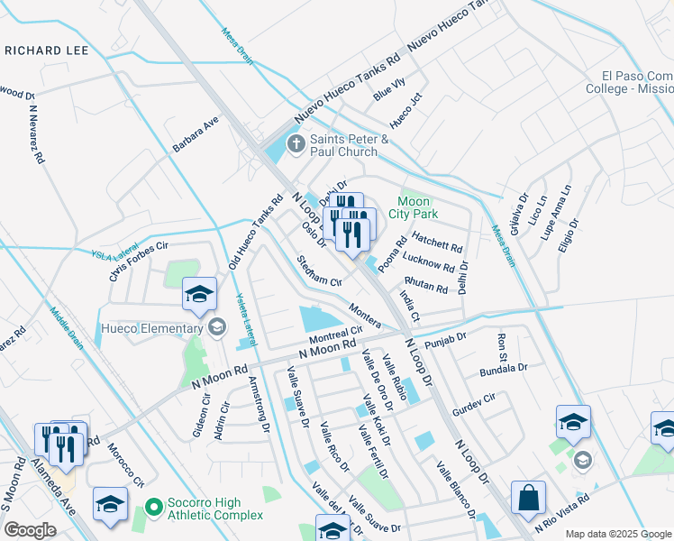 map of restaurants, bars, coffee shops, grocery stores, and more near 10110 Oslo Drive in Socorro
