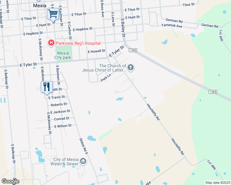 map of restaurants, bars, coffee shops, grocery stores, and more near in Mexia