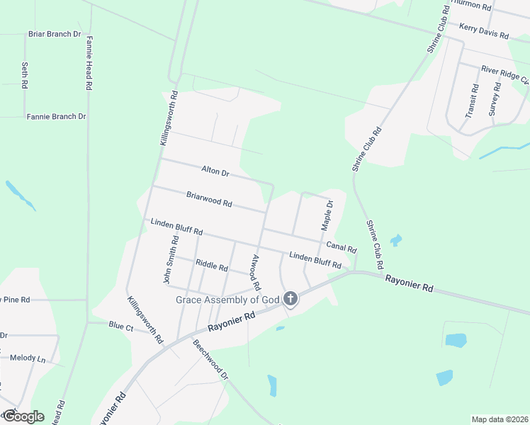 map of restaurants, bars, coffee shops, grocery stores, and more near 414 Briarwood Rd in Jesup