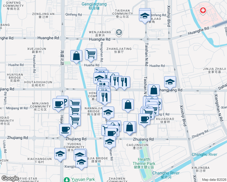 map of restaurants, bars, coffee shops, grocery stores, and more near 99 Chang Jiang Lu in Su Zhou Shi