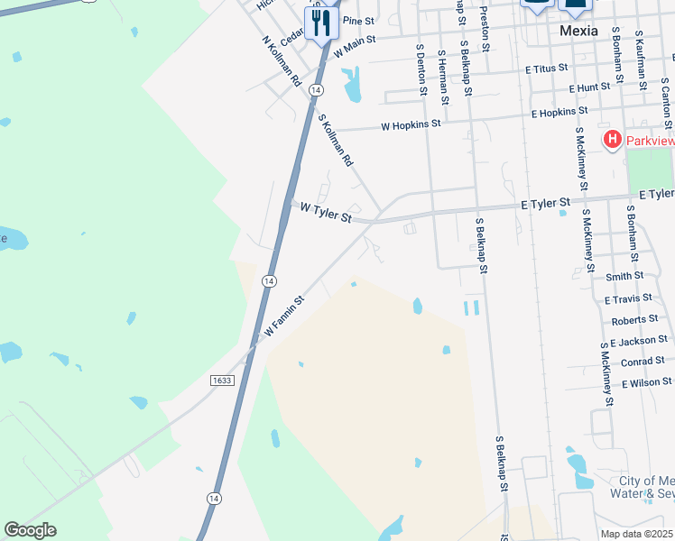 map of restaurants, bars, coffee shops, grocery stores, and more near 706 West Fannin Street in Mexia