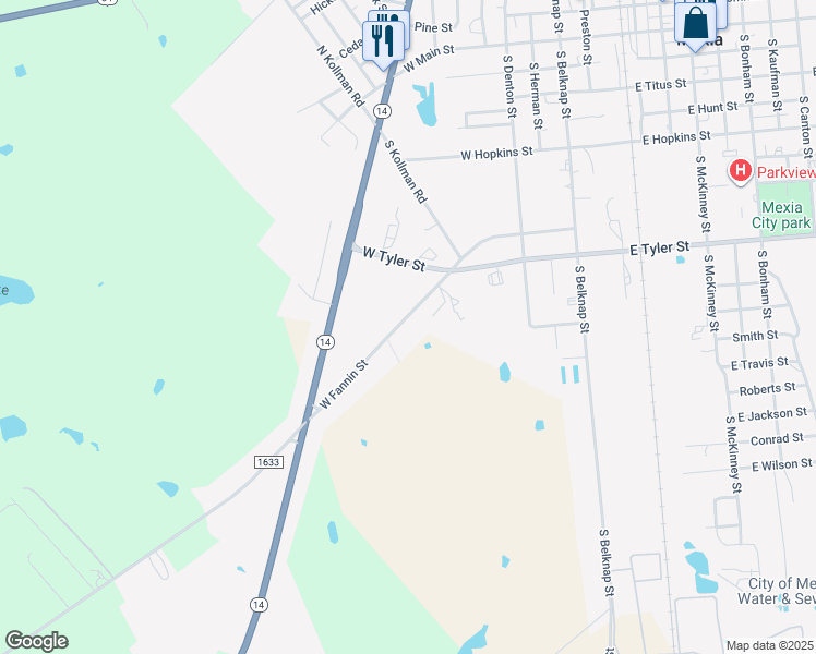 map of restaurants, bars, coffee shops, grocery stores, and more near 706 West Fannin Street in Mexia