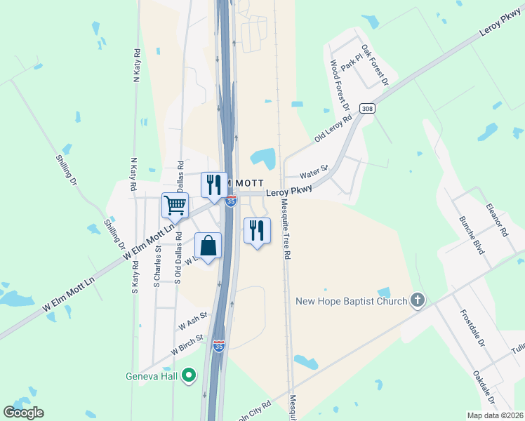 map of restaurants, bars, coffee shops, grocery stores, and more near 201 South Mott Drive in Elm Mott