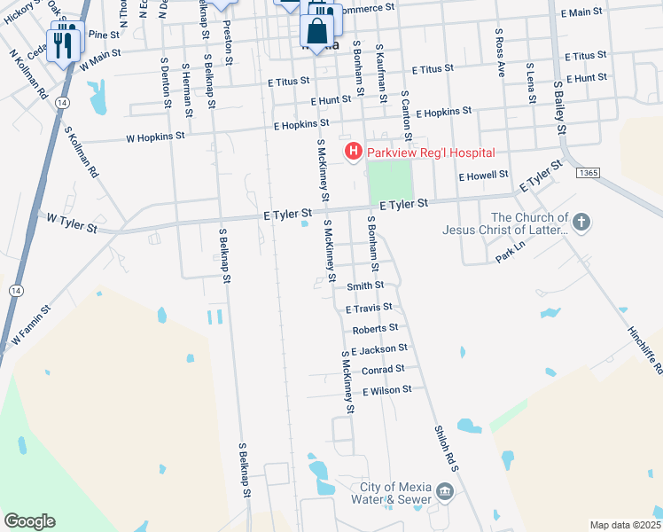 map of restaurants, bars, coffee shops, grocery stores, and more near 799 Farm to Market 39 in Mexia