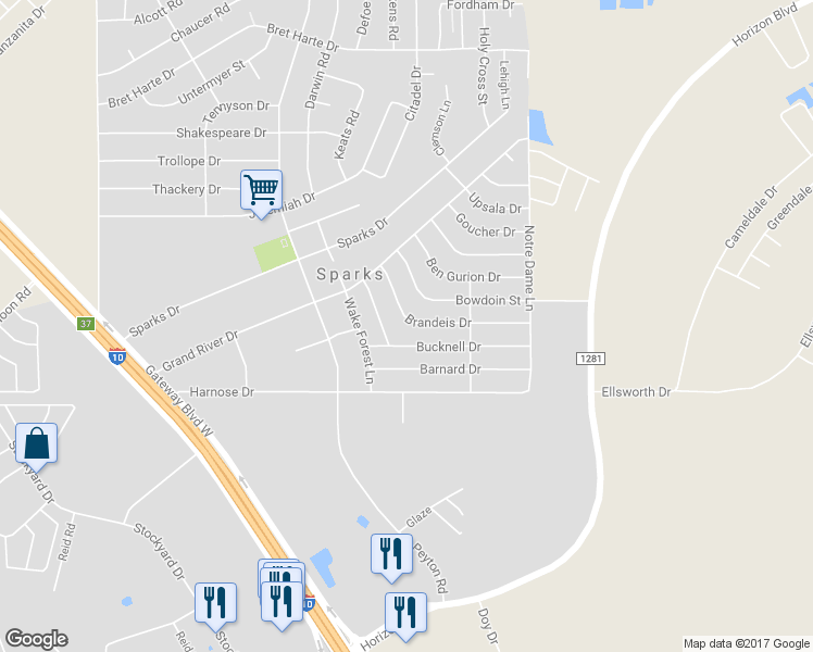 map of restaurants, bars, coffee shops, grocery stores, and more near 12944 Brandeis Drive in El Paso