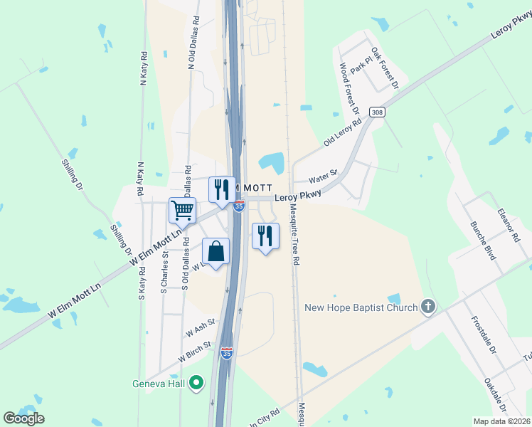 map of restaurants, bars, coffee shops, grocery stores, and more near 154 South Church Street in McLennan County