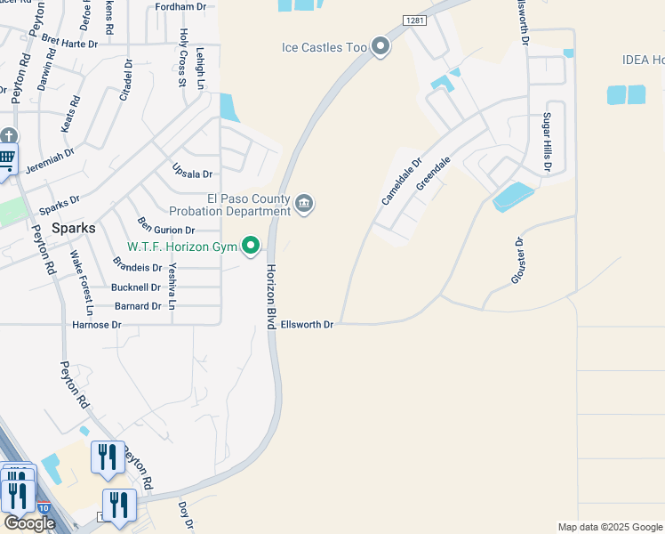 map of restaurants, bars, coffee shops, grocery stores, and more near 524 Cameldale Drive in El Paso