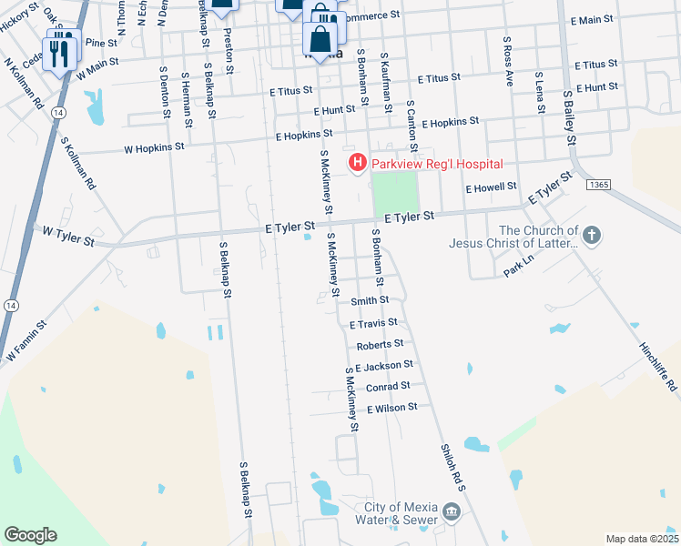 map of restaurants, bars, coffee shops, grocery stores, and more near 715-799 Farm to Market 39 in Mexia