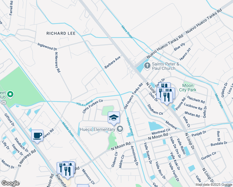 map of restaurants, bars, coffee shops, grocery stores, and more near 1033 Chris Forbes Circle in Socorro