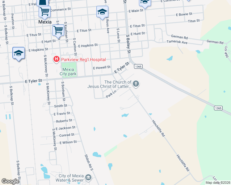 map of restaurants, bars, coffee shops, grocery stores, and more near 830 Krisker Lane in Mexia