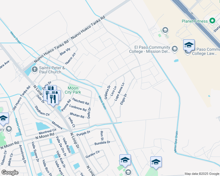 map of restaurants, bars, coffee shops, grocery stores, and more near 768 Grijalva Drive in Socorro