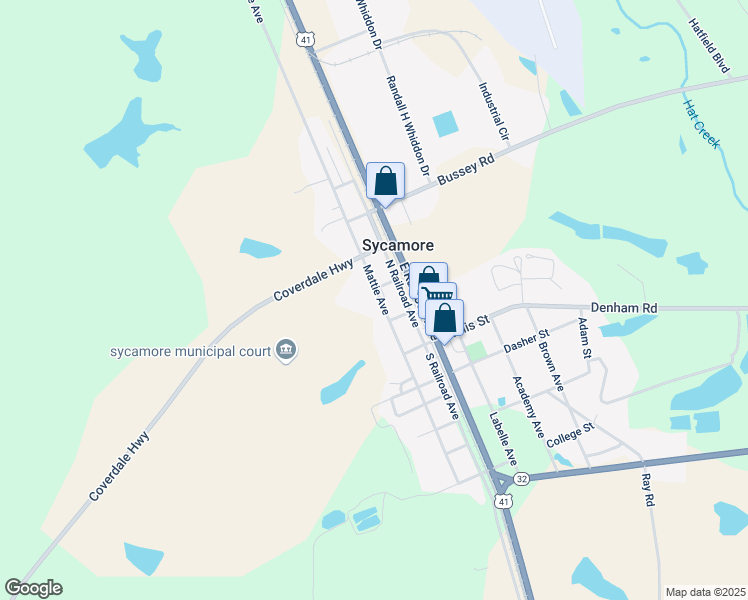 map of restaurants, bars, coffee shops, grocery stores, and more near 151 Mattie Avenue in Sycamore