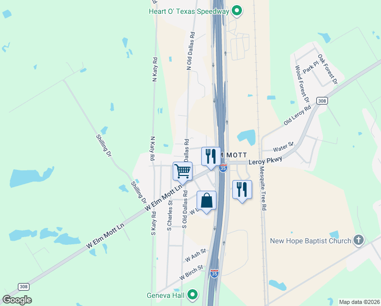 map of restaurants, bars, coffee shops, grocery stores, and more near 4885 Old Dallas Road in Elm Mott