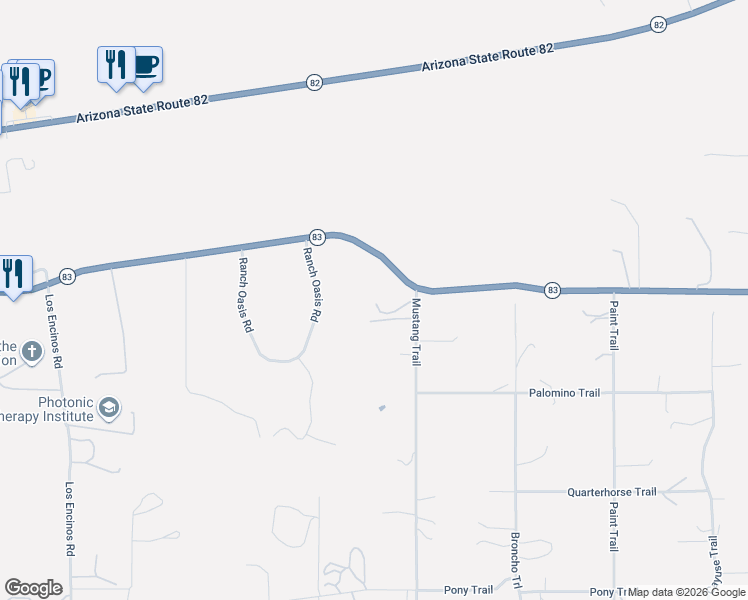 map of restaurants, bars, coffee shops, grocery stores, and more near 4 Mustang Trail in Sonoita