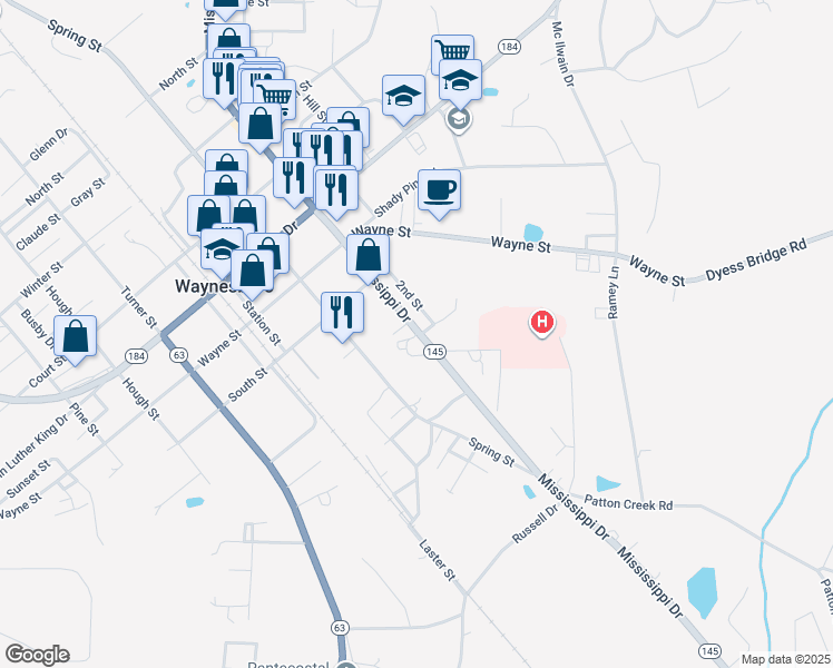 map of restaurants, bars, coffee shops, grocery stores, and more near 598 2nd Street in Waynesboro