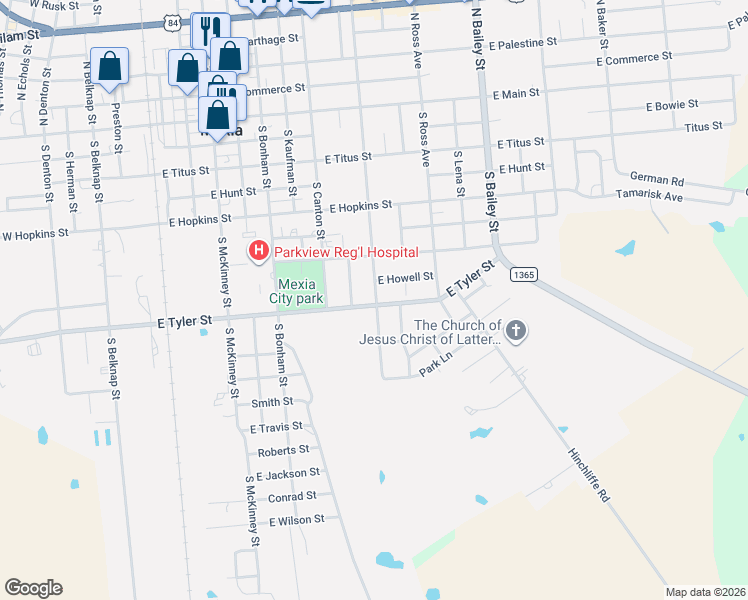 map of restaurants, bars, coffee shops, grocery stores, and more near 716 South Red River Street in Mexia