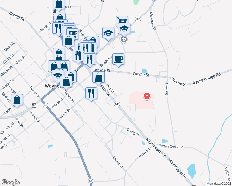 map of restaurants, bars, coffee shops, grocery stores, and more near 500-598 2nd Street in Waynesboro