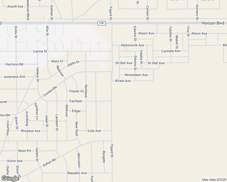 map of restaurants, bars, coffee shops, grocery stores, and more near Tigard Street in El Paso