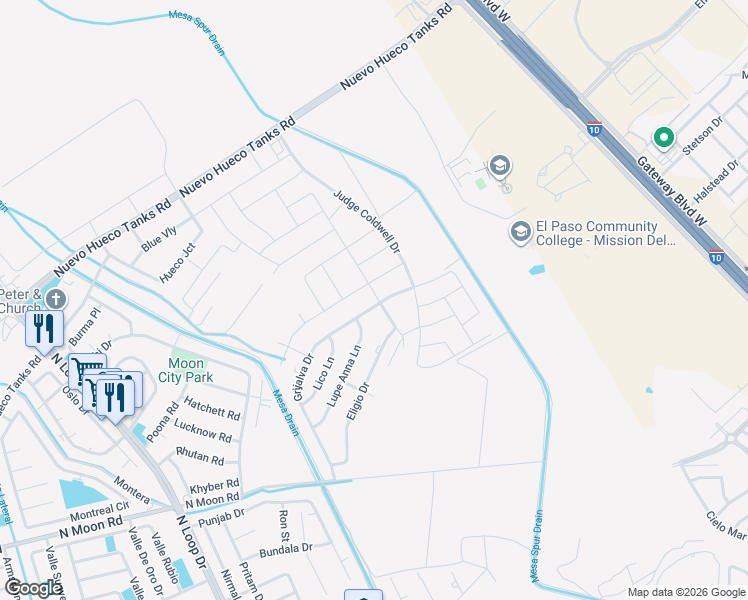 map of restaurants, bars, coffee shops, grocery stores, and more near 799 Grijalva Drive in Socorro