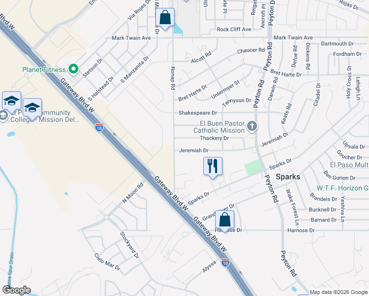 map of restaurants, bars, coffee shops, grocery stores, and more near 400 Nonap Road in Socorro