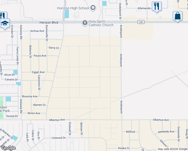 map of restaurants, bars, coffee shops, grocery stores, and more near Downsville in El Paso