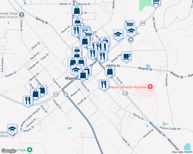 map of restaurants, bars, coffee shops, grocery stores, and more near 806 Wayne Street in Waynesboro