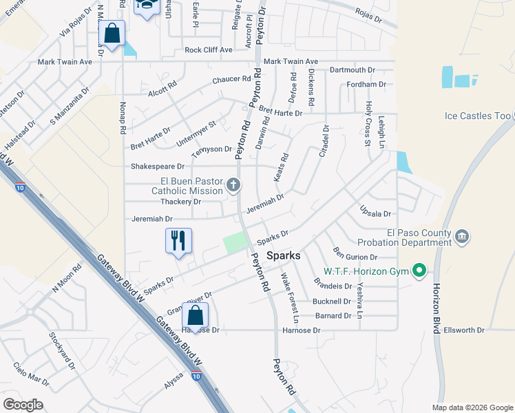 map of restaurants, bars, coffee shops, grocery stores, and more near 324 Peyton Road in El Paso
