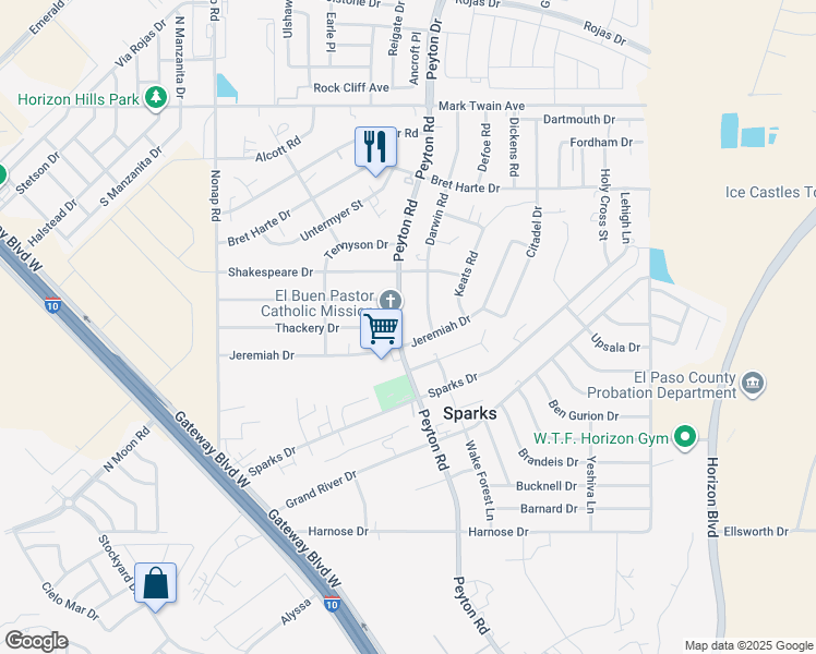 map of restaurants, bars, coffee shops, grocery stores, and more near 324 Peyton Road in El Paso
