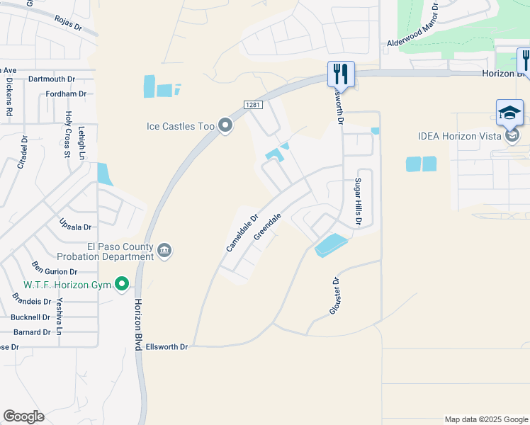 map of restaurants, bars, coffee shops, grocery stores, and more near 13308 Cameldale Drive in El Paso
