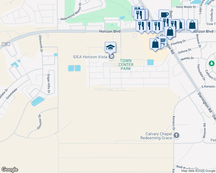 map of restaurants, bars, coffee shops, grocery stores, and more near Thea Smith Drive in Horizon City