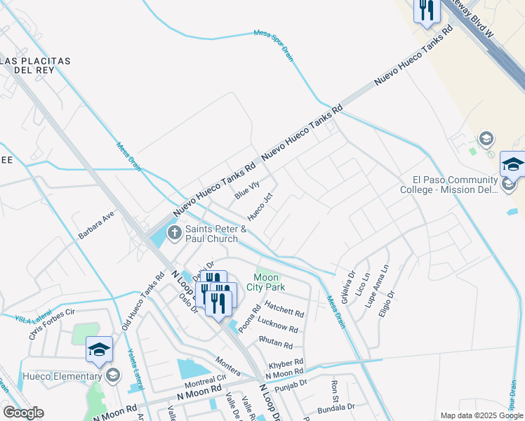 map of restaurants, bars, coffee shops, grocery stores, and more near 10092 Hueco Junction in Socorro