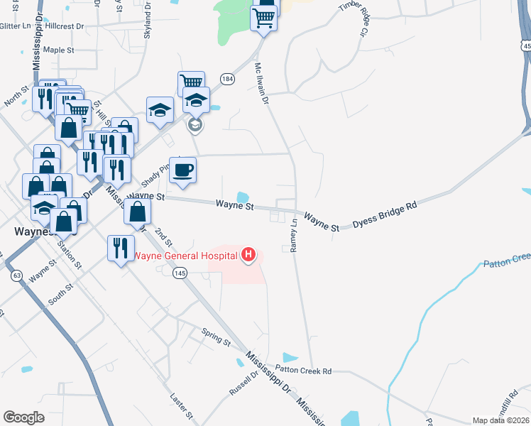 map of restaurants, bars, coffee shops, grocery stores, and more near 1026a Wayne Street in Waynesboro