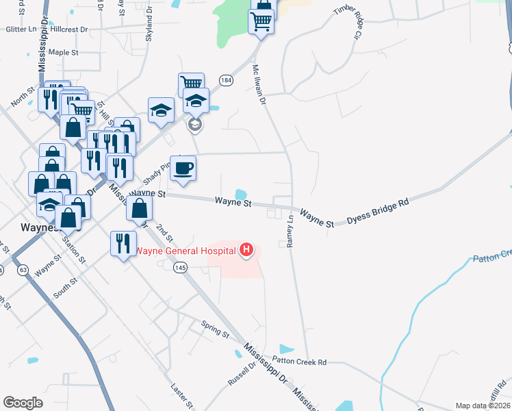 map of restaurants, bars, coffee shops, grocery stores, and more near 1026a Wayne Street in Waynesboro
