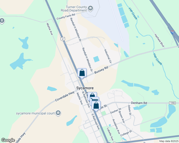 map of restaurants, bars, coffee shops, grocery stores, and more near 67 Bussey Road in Sycamore