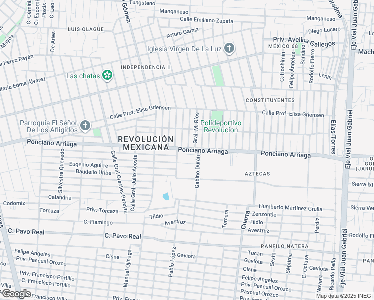 map of restaurants, bars, coffee shops, grocery stores, and more near Ponciano Arriaga in Ciudad Juárez