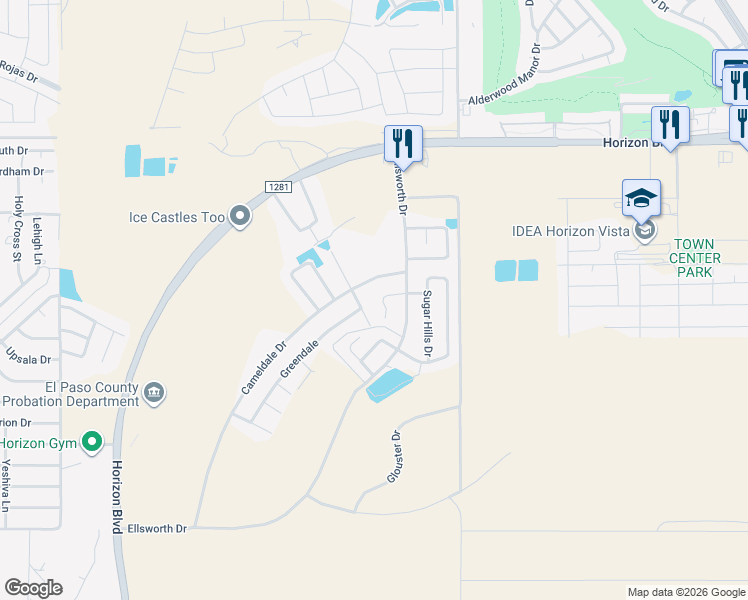 map of restaurants, bars, coffee shops, grocery stores, and more near 208 Homedale Drive in El Paso