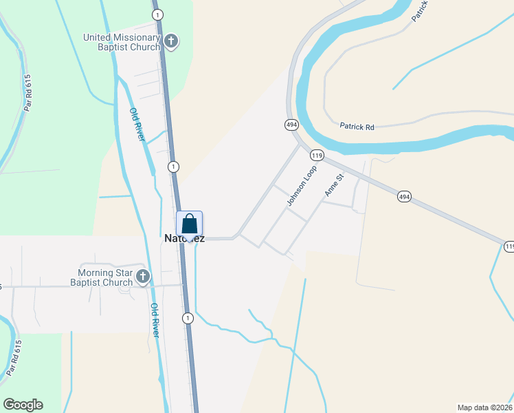 map of restaurants, bars, coffee shops, grocery stores, and more near Louisiana 119 in Natchez