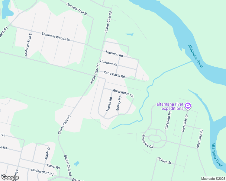 map of restaurants, bars, coffee shops, grocery stores, and more near 135 River Ridge Circle in Jesup