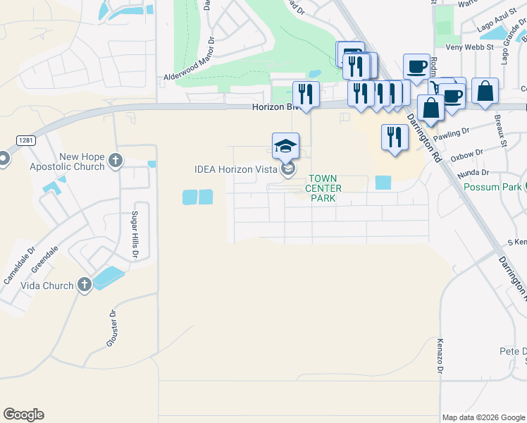 map of restaurants, bars, coffee shops, grocery stores, and more near in Horizon City