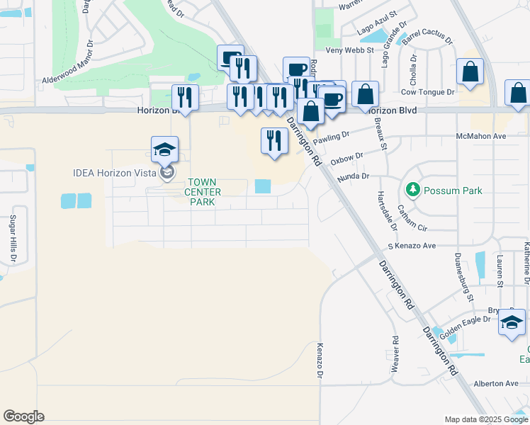 map of restaurants, bars, coffee shops, grocery stores, and more near 13900 Horizon Boulevard in Horizon City