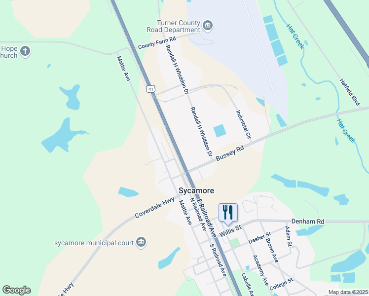 map of restaurants, bars, coffee shops, grocery stores, and more near 2251 U.S. 41 in Sycamore