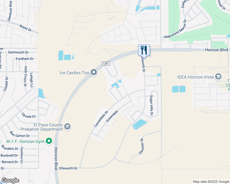 map of restaurants, bars, coffee shops, grocery stores, and more near 201 Horizon Point Circle in El Paso