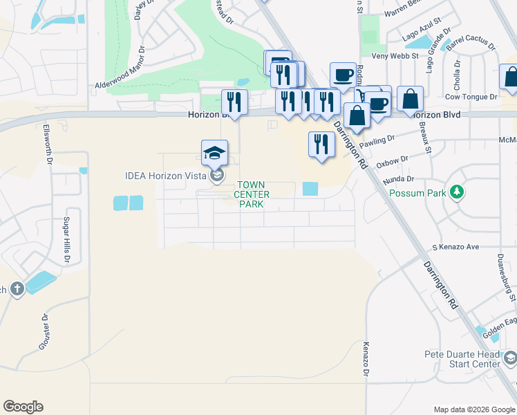 map of restaurants, bars, coffee shops, grocery stores, and more near 13800 Villa Vista Avenue in Horizon City