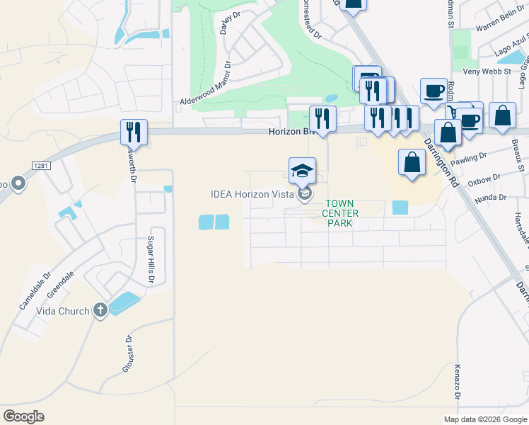 map of restaurants, bars, coffee shops, grocery stores, and more near Unnamed Road in Horizon City
