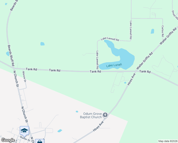 map of restaurants, bars, coffee shops, grocery stores, and more near 6201 Tank Road in Odum