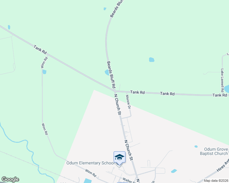 map of restaurants, bars, coffee shops, grocery stores, and more near 2070 Beards Bluff Road in Odum