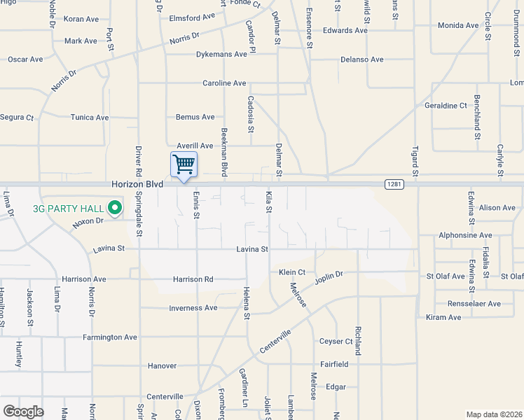 map of restaurants, bars, coffee shops, grocery stores, and more near 124 Kila Street in El Paso