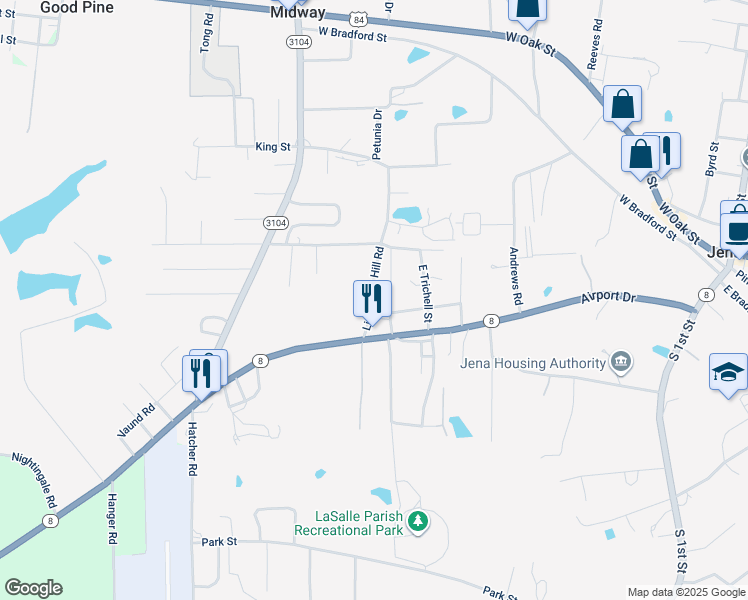 map of restaurants, bars, coffee shops, grocery stores, and more near Livingston Hill Road in Jena