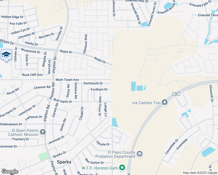 map of restaurants, bars, coffee shops, grocery stores, and more near 13198 Fordham Drive in El Paso
